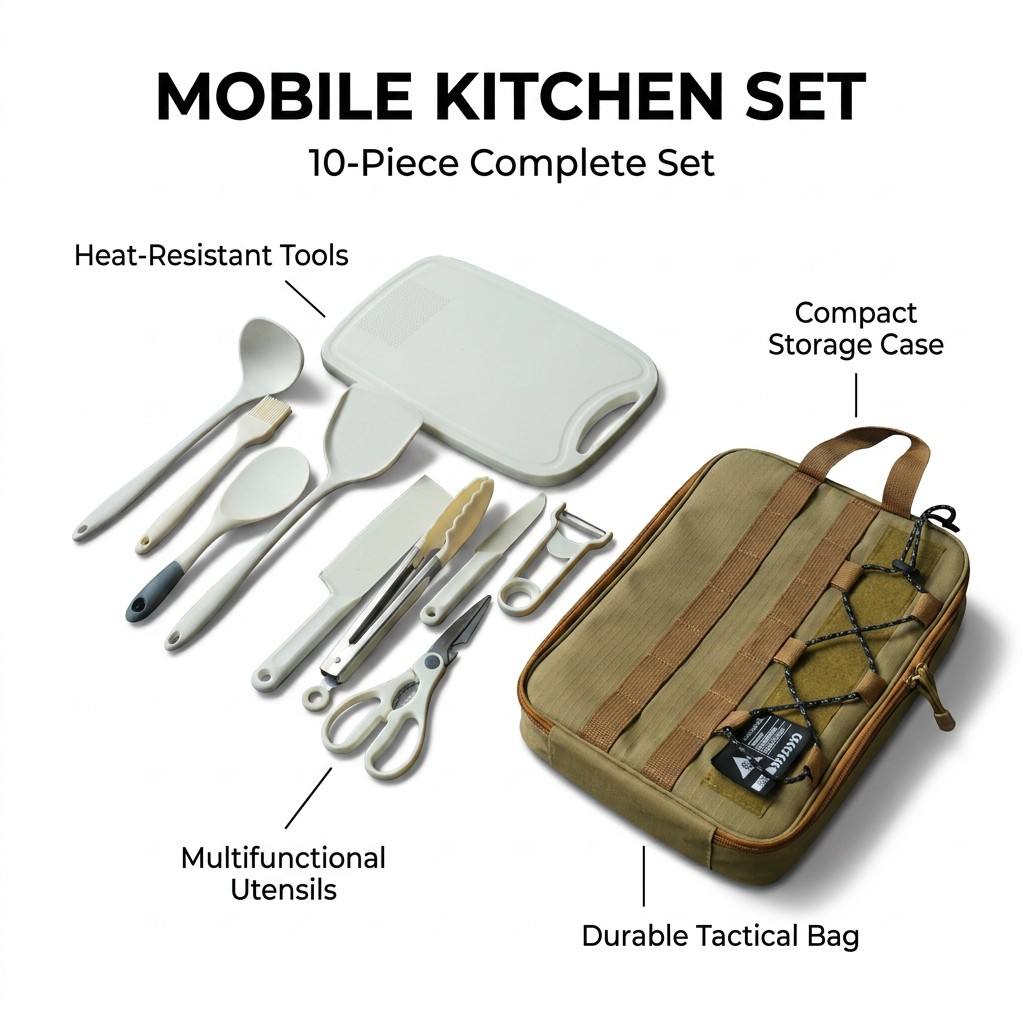 Camping Cooking Container - Portable 9Pcs Camping Kitchenware Set Outdoor