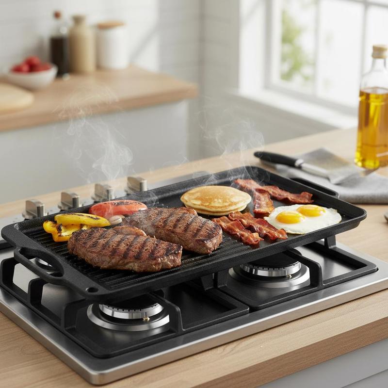 Camping Double Cooking Stove - Pre-Seasoned Cast Iron Cooking Plate 20x10