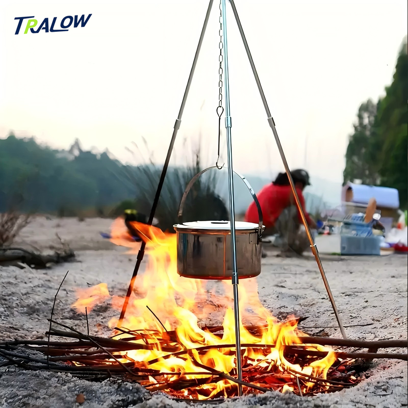Camping Cooking Pot Tripod - TRALOW Portable Foldable Campfire Tripod Stand