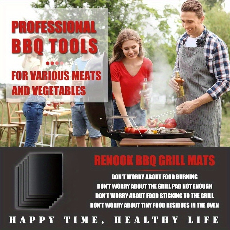 Camping Cooking Grill - 5pcs Non-Stick BBQ Grill Mat Set