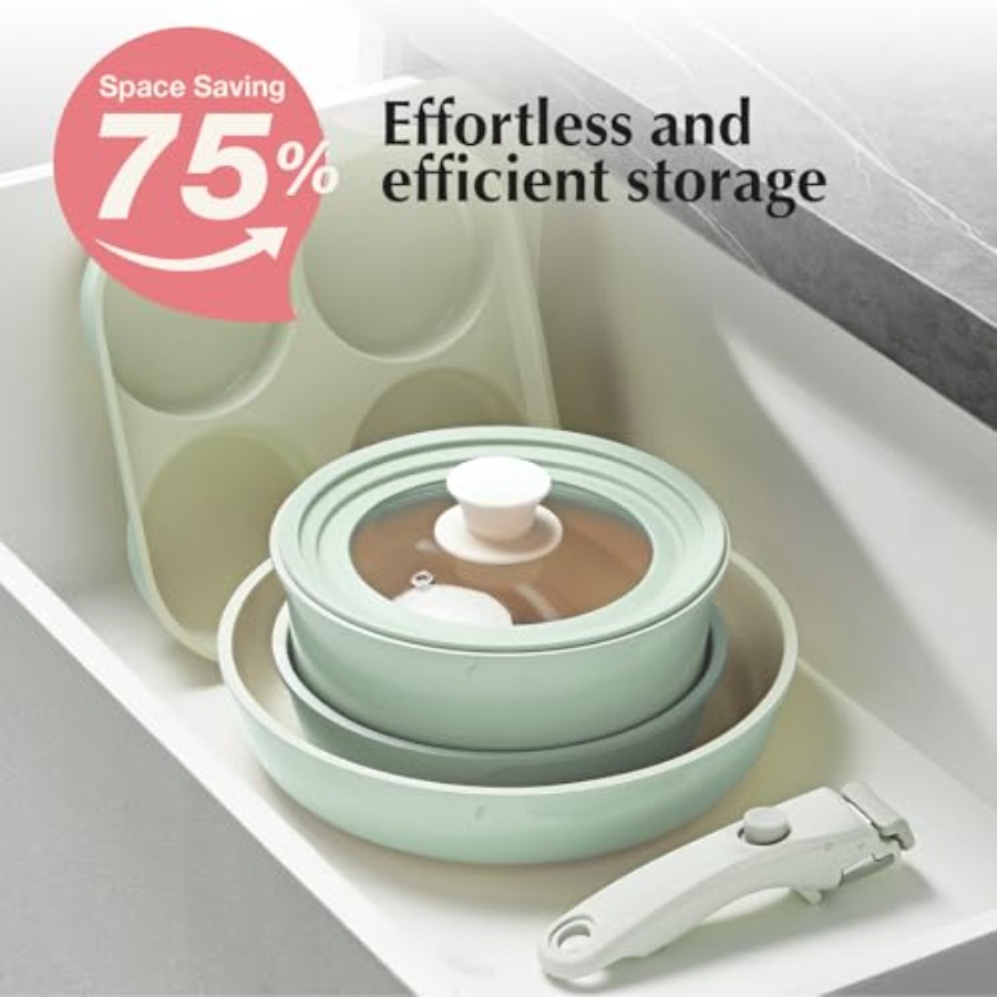 Ceramic Pots and Pans Set Non  - Camping Cooking Set Detachable Handle recension och pris