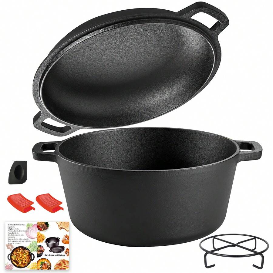 2-In-1 Pre-Seasoned Cast Iron  - Camping Cooking Dutch Oven recension och pris