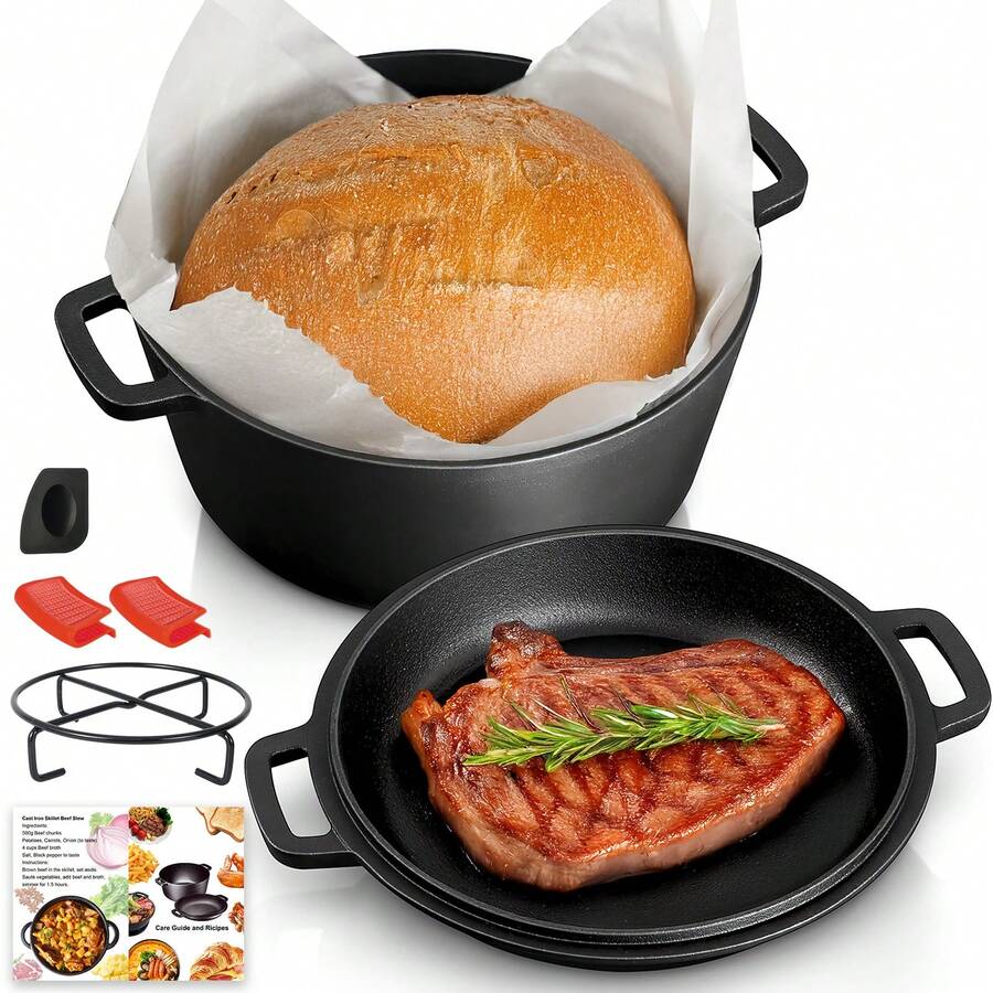 2-In-1 Pre-Seasoned Cast Iron  - Camping Cooking Dutch Oven recension och pris