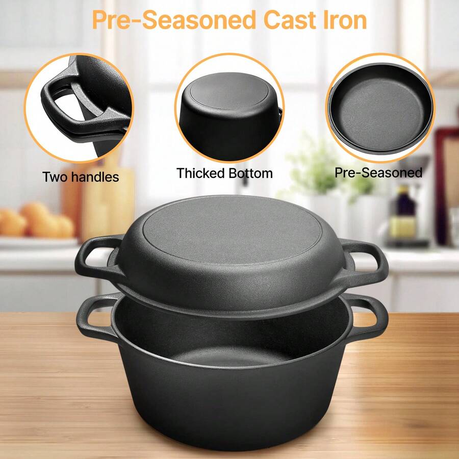 2-In-1 Pre-Seasoned Cast Iron  - Camping Cooking Dutch Oven recension och pris