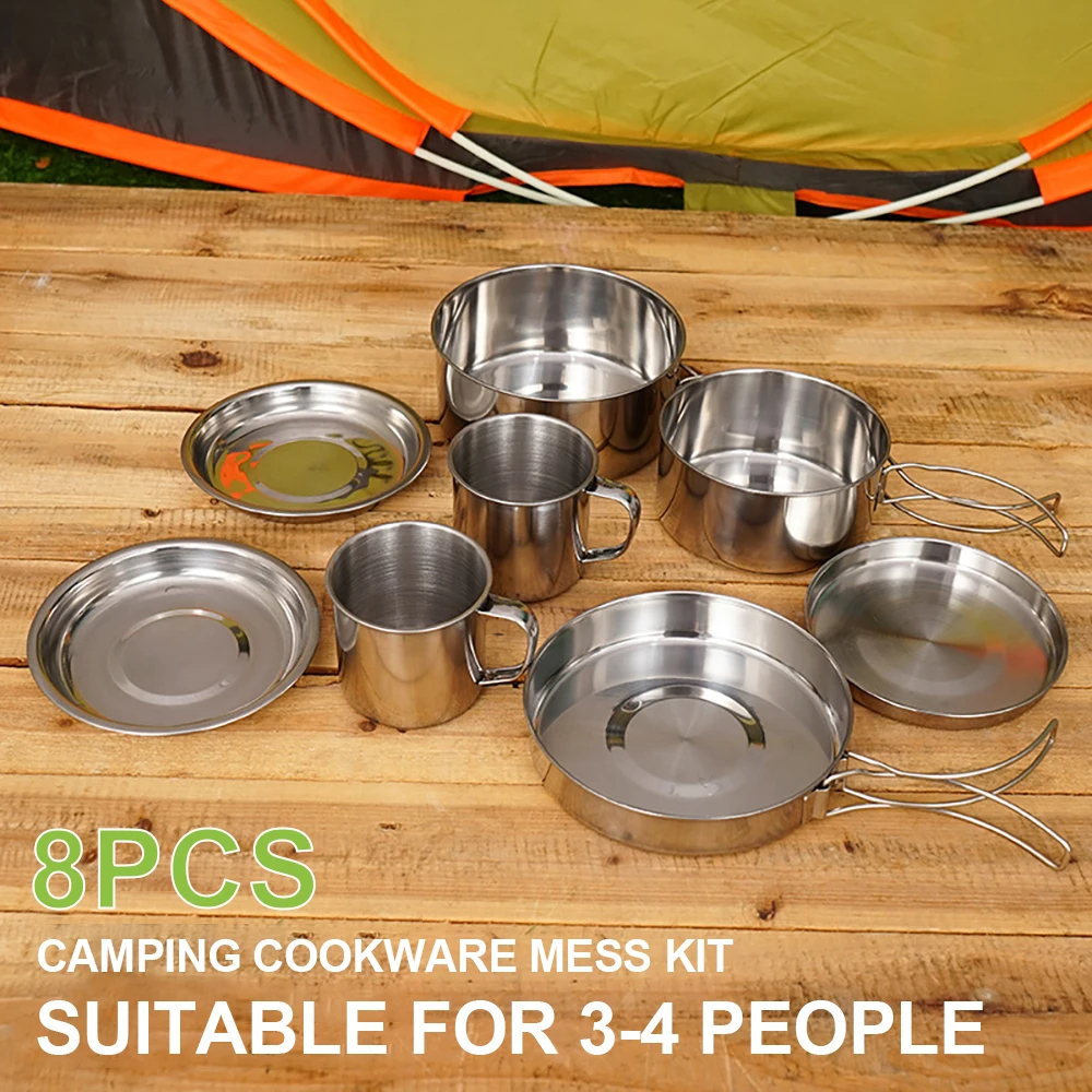 8pcs/Set Camping Cookware Mess - Camping Cooking Hot Plate recension och pris