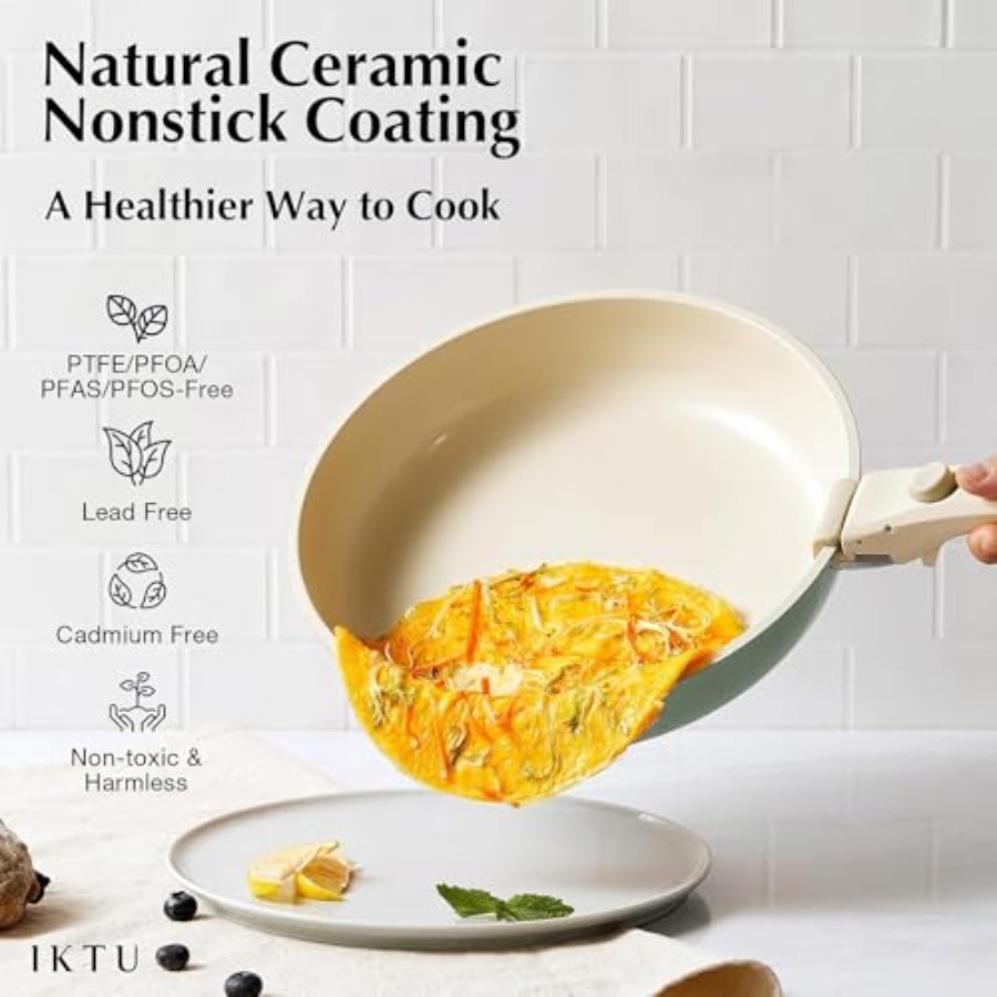 Ceramic Pots and Pans Set Non  - Camping Cooking Set Detachable Handle recension och pris