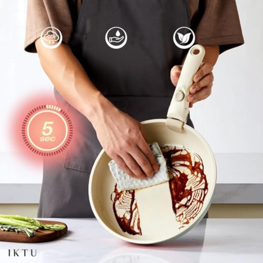 Ceramic Pots and Pans Set Non  - Camping Cooking Set Detachable Handle recension och pris