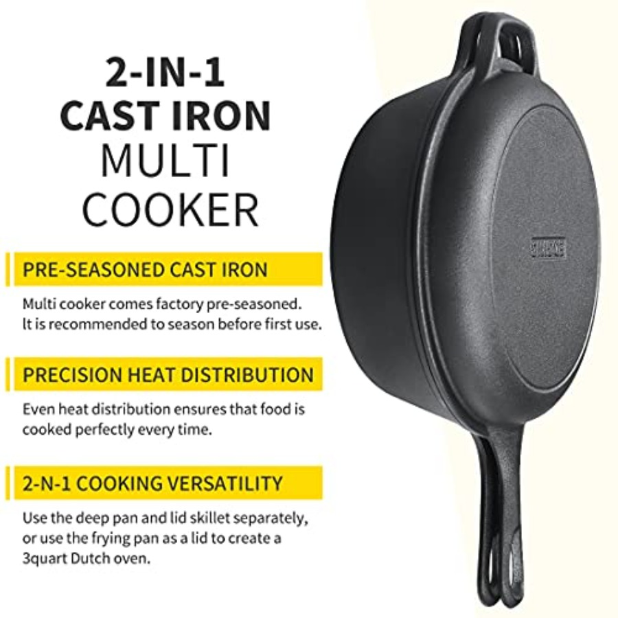 2-in-1 Pre-Seasoned Cast Iron  - Camping Cooking Dutch Oven recension och pris