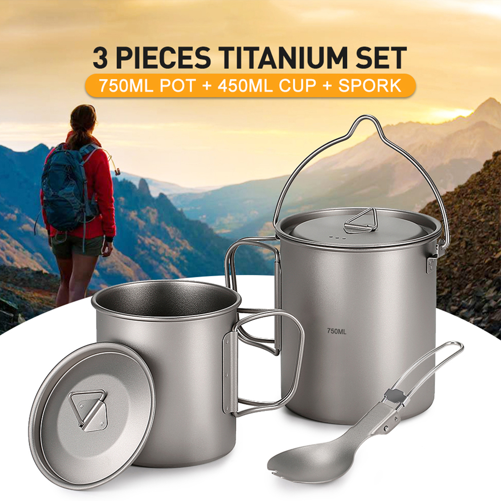 Ultralight 750ml Titanium Pot  - Camping Cooking Pot With Lid recension och pris