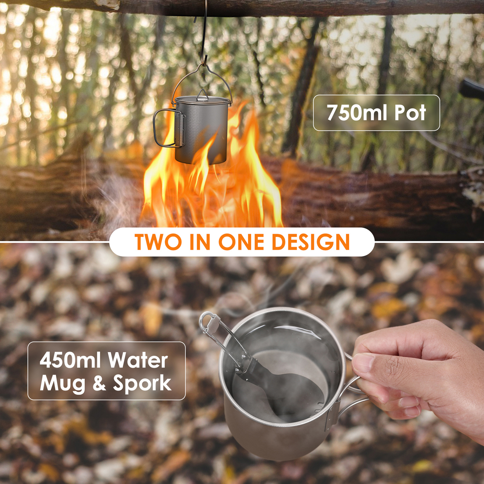 Ultralight 750ml Titanium Pot  - Camping Cooking Pot With Lid recension och pris