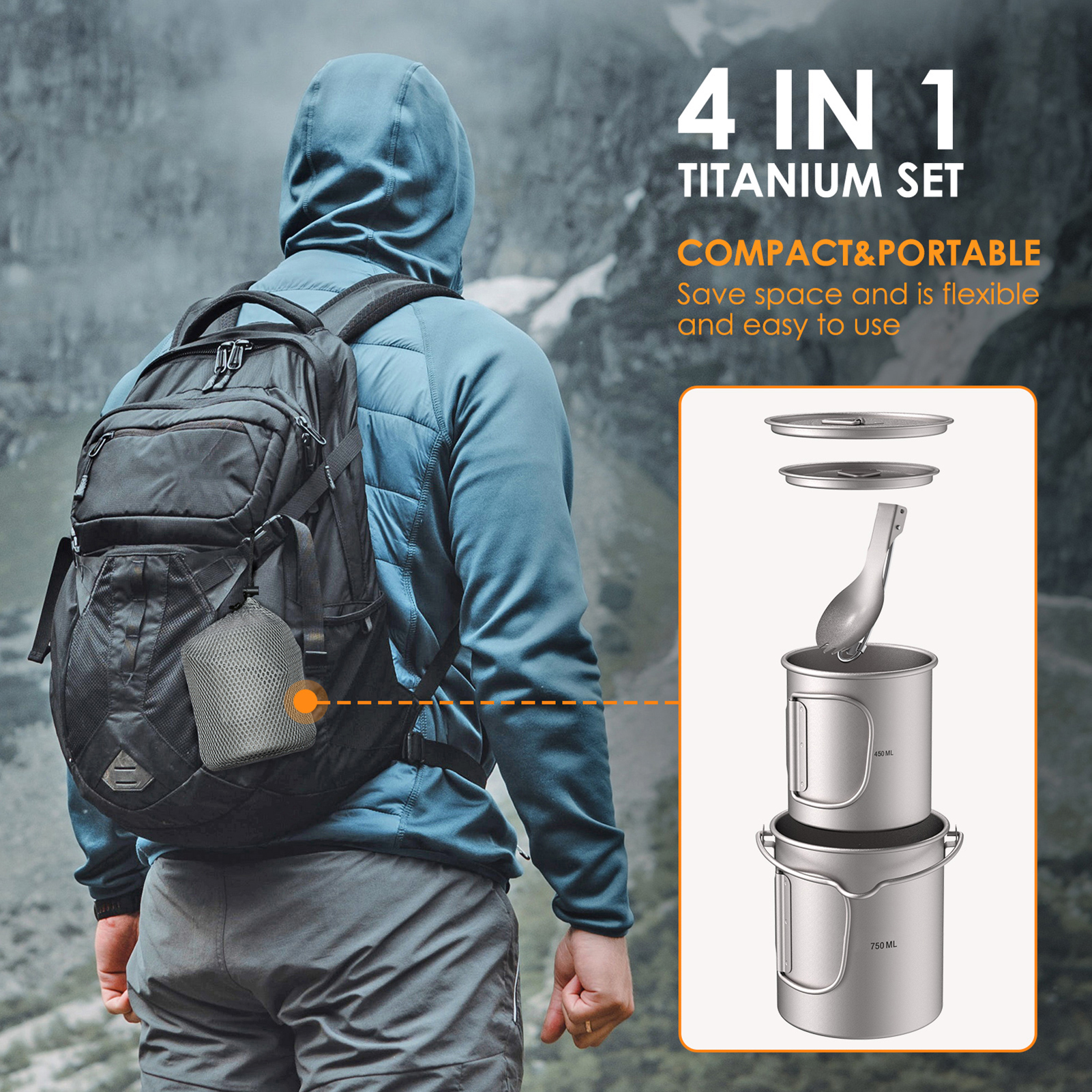 Ultralight 750ml Titanium Pot  - Camping Cooking Pot With Lid recension och pris