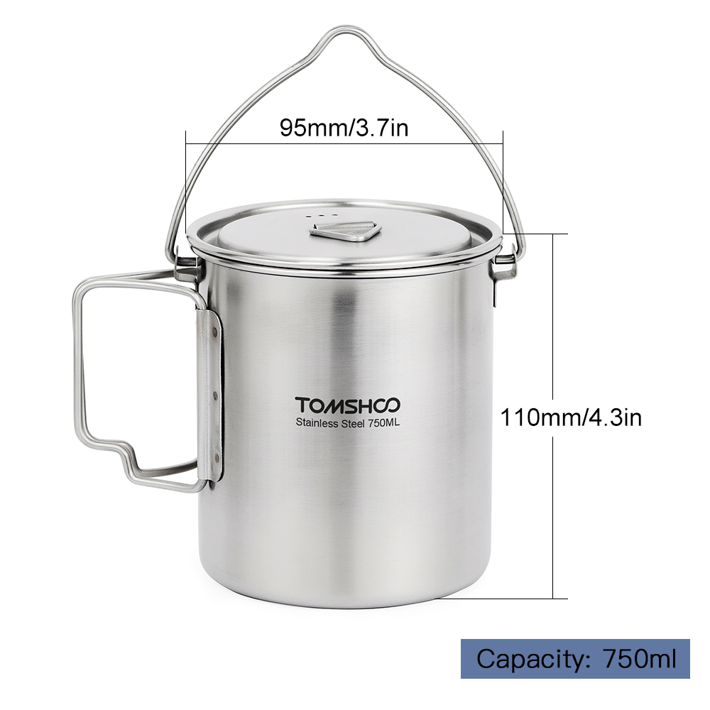 TOMSHOO 750ml Stainless Steel  - Camping Cooking Pot With Lid recension och pris
