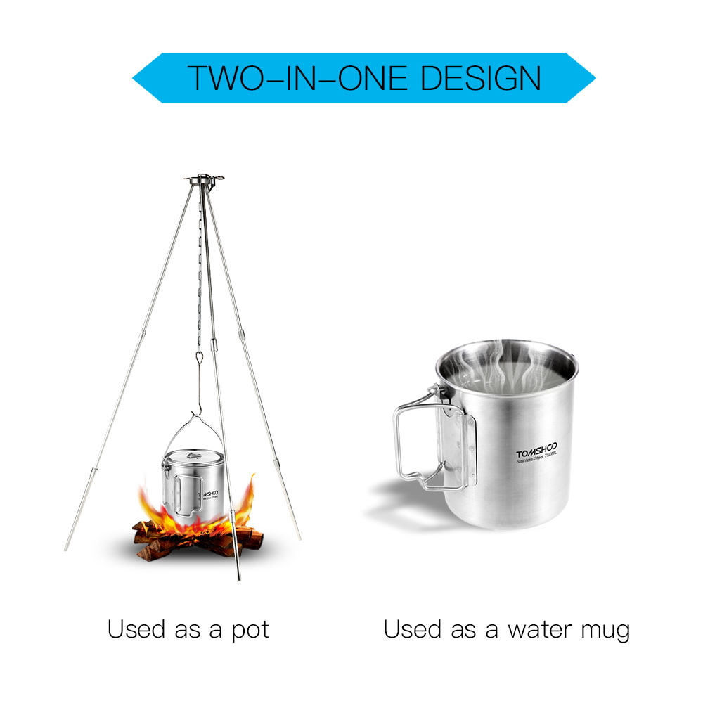 TOMSHOO 750ml Stainless Steel  - Camping Cooking Pot With Lid recension och pris