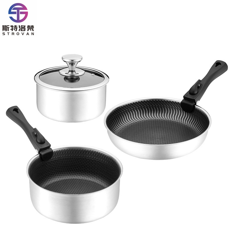 6 Pcs 3-ply Stainless Steel Co - Camping Cooking Set Detachable Handle recension och pris