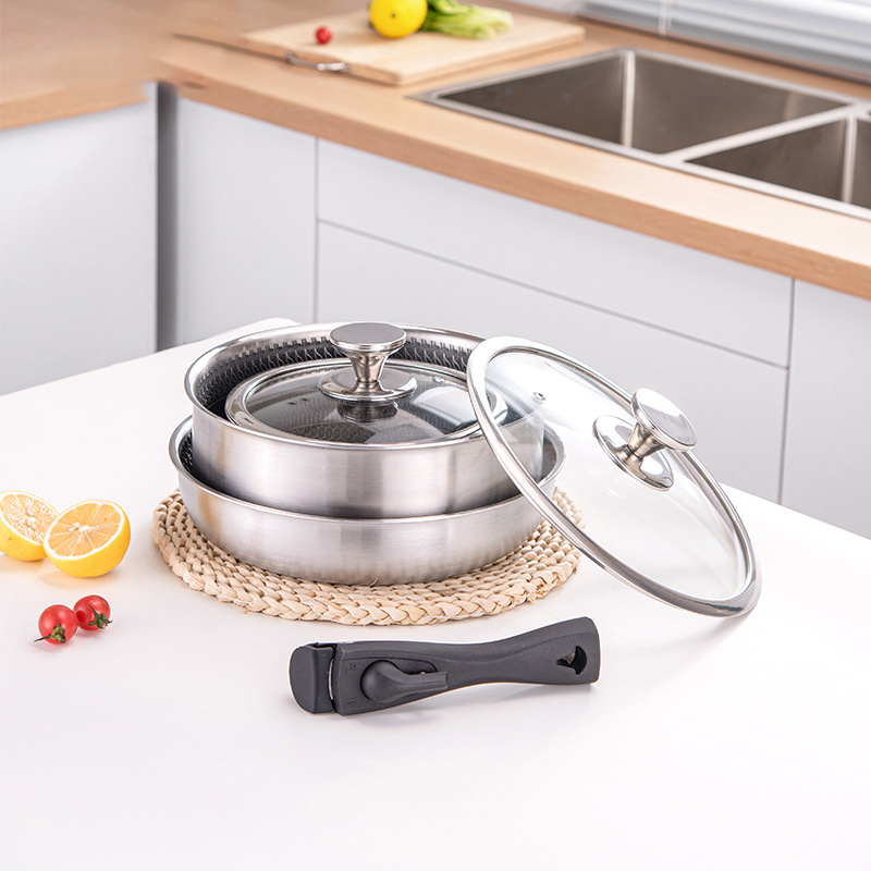 6 Pcs 3-ply Stainless Steel Co - Camping Cooking Set Detachable Handle recension och pris