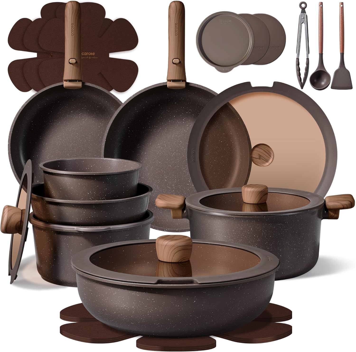 27-Piece Pots and Pans Set Non - Camping Cooking Set Detachable Handle recension och pris