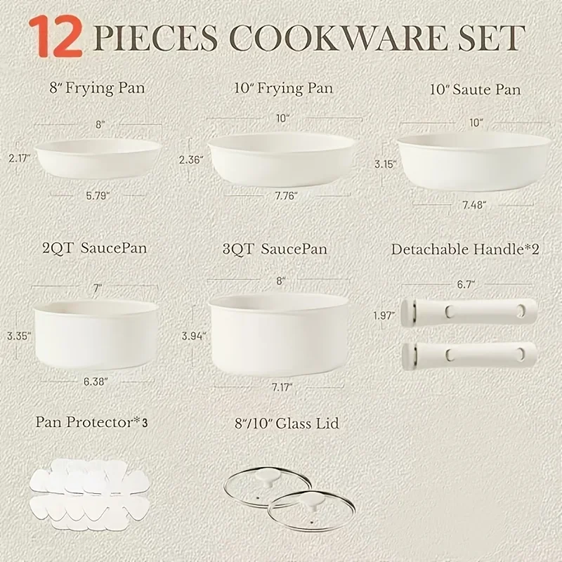 12pcs -in- Non-Stick Cookware  - Camping Cooking Set Detachable Handle recension och pris