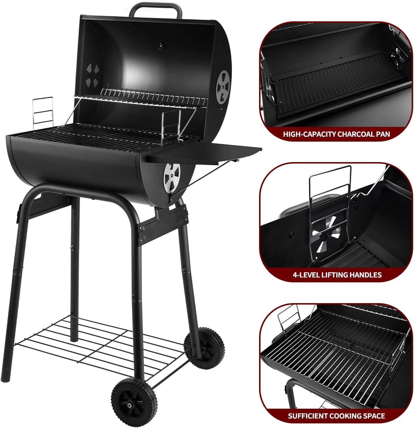 Barrel Charcoal Grill with Sid - Camping Cooking Grill recension och pris