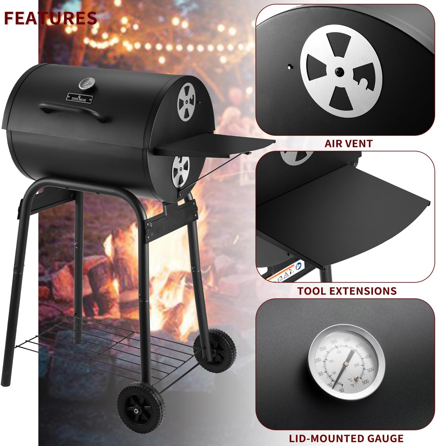Barrel Charcoal Grill with Sid - Camping Cooking Grill recension och pris