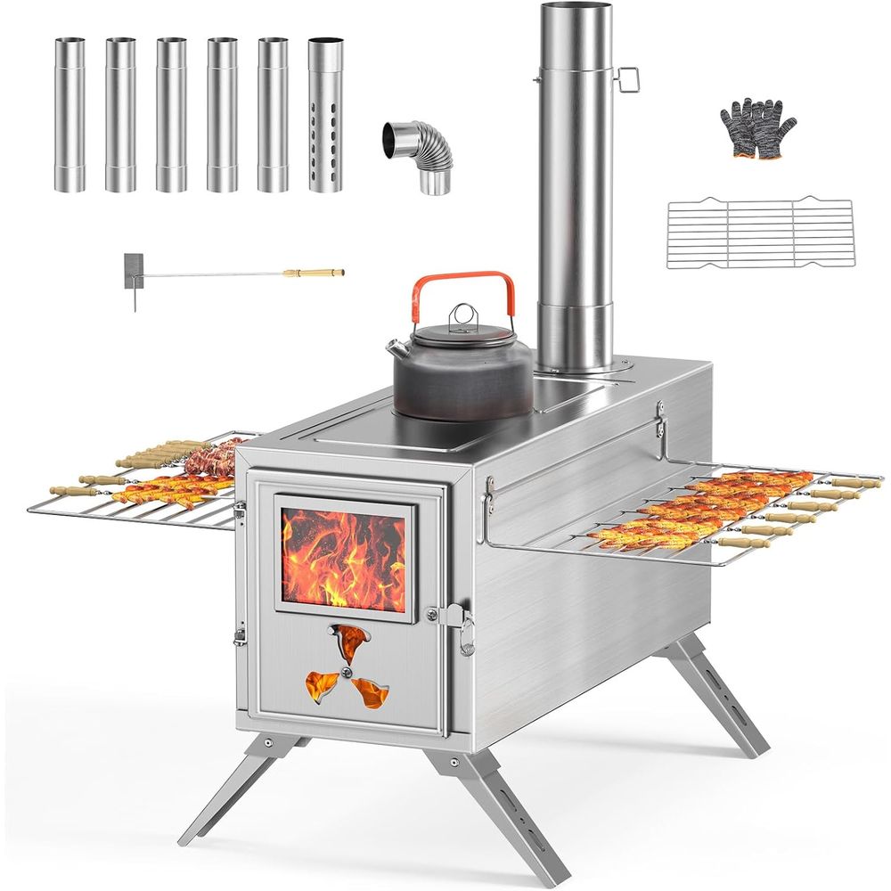 Portable Stainless Steel Wood- - Camping Double Cooking Stove recension och pris