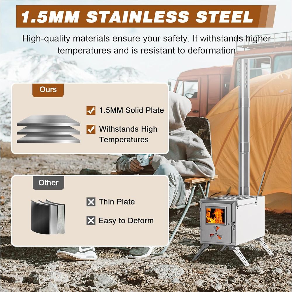 Portable Stainless Steel Wood- - Camping Double Cooking Stove recension och pris