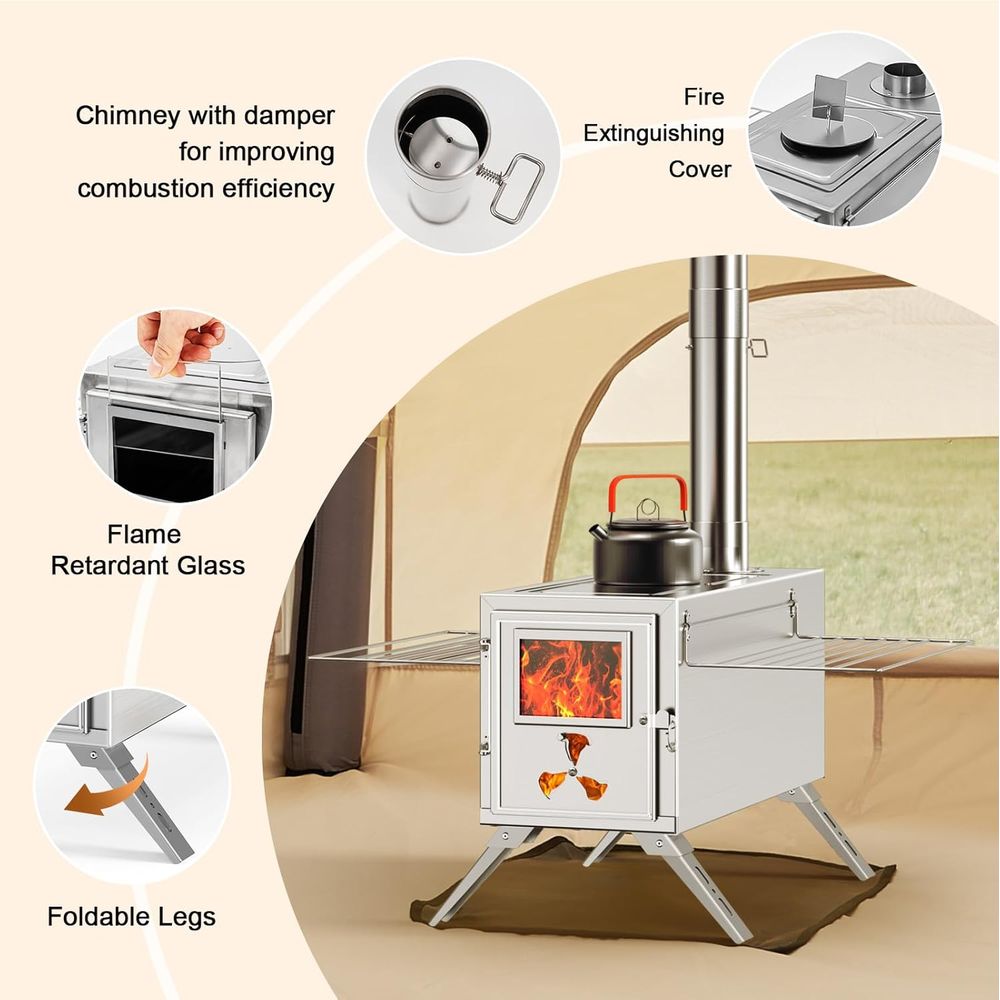 Portable Stainless Steel Wood- - Camping Double Cooking Stove recension och pris