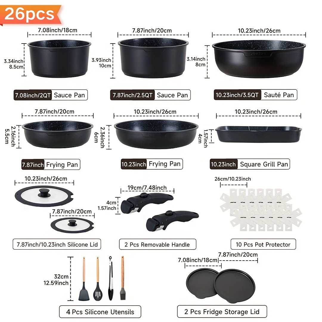 16/26pcs, Non-Stick Cookware S - Camping Cooking Set Detachable Handle recension och pris